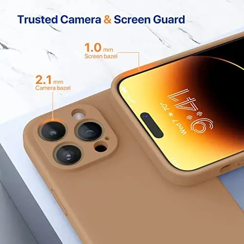 Miracase Designed for iPhone 14 Pro Max Phone Case with Screen Protector,[Upgraded Enhanced Camera Protection],Shockproof Liquid Silicone Case with Microfiber Lining,6.7 inch, Chocolate - 5