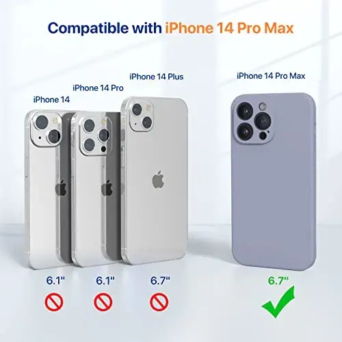 Miracase iPhone 14 Pro Max için Ekran Koruyuculu Telefon Kılıfı,[Yükseltilmiş Gelişmiş Kamera Koruması],Mikrofiber Astarlı Darbeye Dayanıklı Sıvı Silikon Kılıf,6,7 inç, Lavanta Grisi 