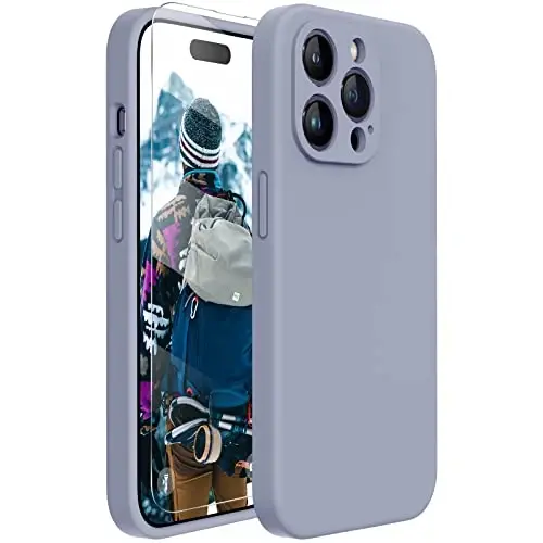 Miracase iPhone 14 Pro Max için Ekran Koruyuculu Telefon Kılıfı,[Yükseltilmiş Gelişmiş Kamera Koruması],Mikrofiber Astarlı Darbeye Dayanıklı Sıvı Silikon Kılıf,6,7 inç, Lavanta Grisi 