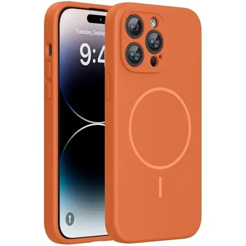miracase Magnetic for iPhone 14 Pro Max Case, [Soft Anti-Scratch Microfiber Lining], Compatible with MagSafe, Silicone Shockproof Protection Phone Case for iPhone 14 Pro Max,Orange - MIRACASE