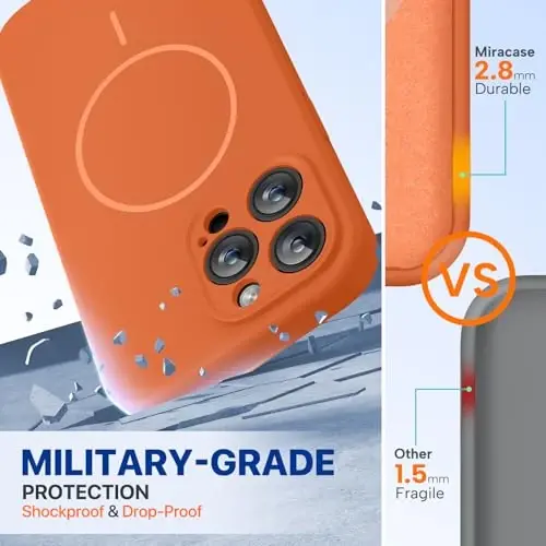 miracase Magnetic for iPhone 14 Pro Max Case, [Soft Anti-Scratch Microfiber Lining], Compatible with MagSafe, Silicone Shockproof Protection Phone Case for iPhone 14 Pro Max,Orange - 3