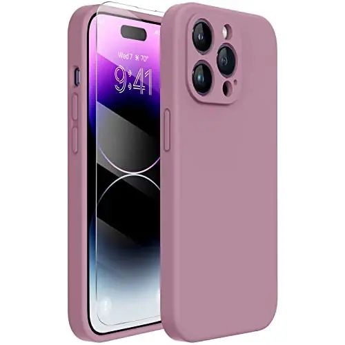 Miracase iPhone 14 Pro Max için Tasarlanmış Ekran Korumalı Telefon Kılıfı, [Yükseltilmiş Gelişmiş Kamera Koruması], Mikro Fiber Astarlı Darbeye Dayanıklı Sıvı Silikon Kılıf, 6,7 inç, Frenk üzümü 