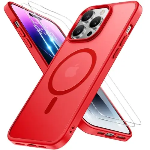 Miracase Magnetic Series for iPhone 14 Pro Max Case [Compatible with MagSafe] [with 2X Screen Protectors] Military-Grade Protection, Anti-Fingerprint, Phone Case for iPhone 14 Pro Max, Red - 1