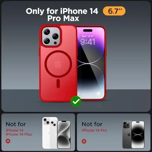 Miracase Magnetic Series for iPhone 14 Pro Max Case [Compatible with MagSafe] [with 2X Screen Protectors] Military-Grade Protection, Anti-Fingerprint, Phone Case for iPhone 14 Pro Max, Red - 2