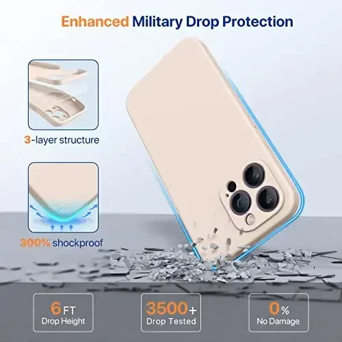 Miracase Designed for iPhone 14 Pro Max Phone Case with Screen Protector,[Upgraded Enhanced Camera Protection],Shockproof Liquid Silicone Case with Microfiber Lining,6.7 inch, Bean Grey - 4