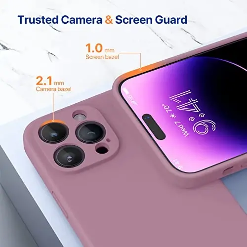 Miracase iPhone 14 Pro Max uchun ekran himoyachisi bilan telefon g‘ilofi, [Takomillashtirilgan kamera himoyasi], zarbga chidamli suyuq silikon g‘ilof mikrofiber astarli, 6,7 dyuym, qora smorodina - 5