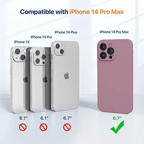 Miracase iPhone 14 Pro Max uchun ekran himoyachisi bilan telefon g‘ilofi, [Takomillashtirilgan kamera himoyasi], zarbga chidamli suyuq silikon g‘ilof mikrofiber astarli, 6,7 dyuym, qora smorodina 