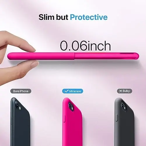 Miracase iPhone 14 Pro Max uchun ekran himoyachisi bilan telefon g‘ilofi, [Yaxshilangan kamera himoyasi], zarbga chidamli suyuq silikon g‘ilof mikrofiber astarli, 6,7 dyuym, Hot Pink - 4