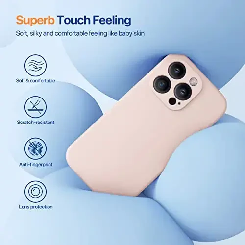 Miracase iPhone 14 Pro Max uchun ekran himoyachisi bilan telefon g'ilofi,[Kamera himoyasini yaxshilash],Mikrofiber qoplamali zarbga chidamli suyuq silikon g'ilof,6,7 dyuym, qumli pushti - 3