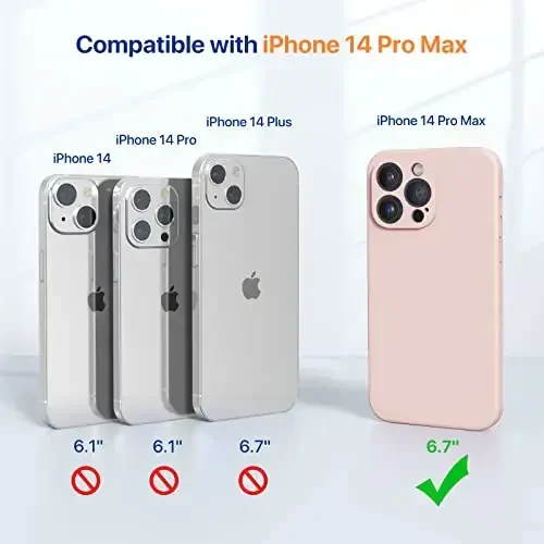 Miracase iPhone 14 Pro Max uchun ekran himoyachisi bilan telefon g'ilofi,[Kamera himoyasini yaxshilash],Mikrofiber qoplamali zarbga chidamli suyuq silikon g'ilof,6,7 dyuym, qumli pushti - 6
