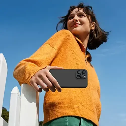 Miracase iPhone 14 Pro Max uchun ekran himoyachisi bilan telefon g‘ilofi,[Takomillashtirilgan kamera himoyasi],Mikrofiber qoplamali zarbga chidamli suyuq silikon g‘ilof,6,7 dyuym, Qora - 2