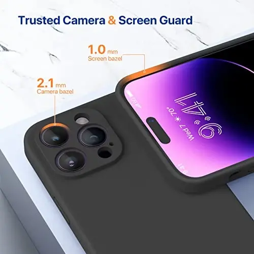 Miracase iPhone 14 Pro Max uchun ekran himoyachisi bilan telefon g‘ilofi,[Takomillashtirilgan kamera himoyasi],Mikrofiber qoplamali zarbga chidamli suyuq silikon g‘ilof,6,7 dyuym, Qora - 4