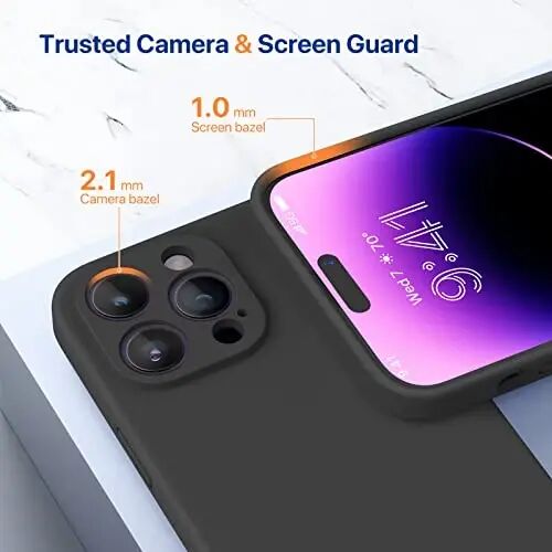 Miracase iPhone 14 Pro Max uchun ekran himoyachisi bilan telefon g‘ilofi,[Takomillashtirilgan kamera himoyasi],Mikrofiber qoplamali zarbga chidamli suyuq silikon g‘ilof,6,7 dyuym, Qora - 4