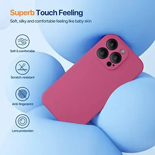 Miracase iPhone 14 Pro Max uchun ekran himoyachisi bilan telefon g'ilofi,[Yaxshilangan kamera himoyasi], Mikrofiber qoplamali zarbga chidamli suyuq silikon g'ilof, 6,7 dyuym, Glace Red - 3