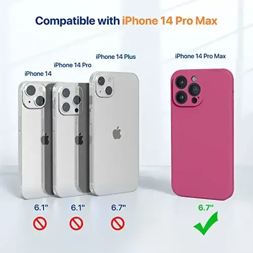 Miracase iPhone 14 Pro Max uchun ekran himoyachisi bilan telefon g'ilofi,[Yaxshilangan kamera himoyasi], Mikrofiber qoplamali zarbga chidamli suyuq silikon g'ilof, 6,7 dyuym, Glace Red - 6
