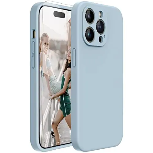 Miracase iPhone 14 Pro Max uchun ekran himoyachisi bilan telefon g'ilofi,[Yaxshilangan kamera himoyasi],Mikrofiber astarlı zarbga chidamli suyuq silikon g'ilof,6,7 dyuym, och yashil - MIRACASE