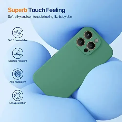 Miracase iPhone 14 Pro Max uchun ekran himoyachisi bilan telefon g'ilofi,[Yaxshilangan kamera himoyasi],Mikrofiber qoplamali zarbga chidamli suyuq silikon g'ilof,6,7 dyuym, Akatsiya yashil - 3