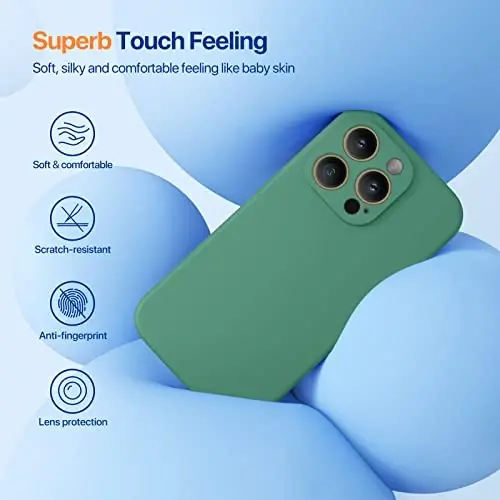 Miracase iPhone 14 Pro Max uchun ekran himoyachisi bilan telefon g'ilofi,[Yaxshilangan kamera himoyasi],Mikrofiber qoplamali zarbga chidamli suyuq silikon g'ilof,6,7 dyuym, Akatsiya yashil - 3