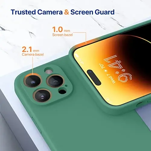 Miracase iPhone 14 Pro Max uchun ekran himoyachisi bilan telefon g'ilofi,[Yaxshilangan kamera himoyasi],Mikrofiber qoplamali zarbga chidamli suyuq silikon g'ilof,6,7 dyuym, Akatsiya yashil - 5