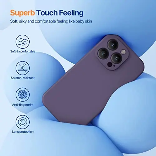 Miracase iPhone 14 Pro Max uchun ekran himoyachisi bilan telefon qutisi, [Kamera himoyasini yaxshilash], zarbaga chidamli suyuq silikon qutisi mikrofiber astarli, 6,7 dyuym, to'q binafsha - 3
