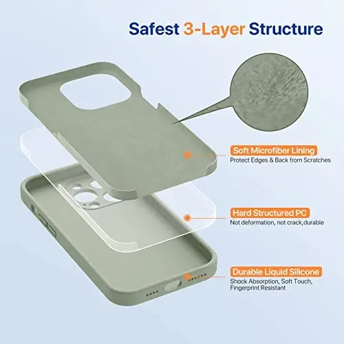 Miracase iPhone 14 Pro Max uchun ekran himoyachisi bilan telefon qutisi, [Yaxshilangan kamera himoyasi], zarbga chidamli suyuq silikon qutisi mikrofiber astarli, 6,7 dyuym, Patina Green - 4