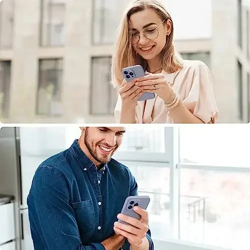 Miracase iPhone 14 Pro Max uchun ekran himoyachisi bilan telefon qutisi,[Kamera himoyasini yaxshilash],Mikrofiber astarlı zarbga chidamli suyuq silikon qutisi,6,7 dyuym, Lavanda kulrang - 2