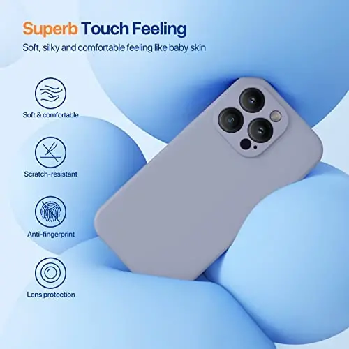 Miracase iPhone 14 Pro Max uchun ekran himoyachisi bilan telefon qutisi,[Kamera himoyasini yaxshilash],Mikrofiber astarlı zarbga chidamli suyuq silikon qutisi,6,7 dyuym, Lavanda kulrang - 3