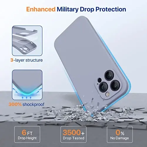 Miracase iPhone 14 Pro Max uchun ekran himoyachisi bilan telefon qutisi,[Kamera himoyasini yaxshilash],Mikrofiber astarlı zarbga chidamli suyuq silikon qutisi,6,7 dyuym, Lavanda kulrang - 4