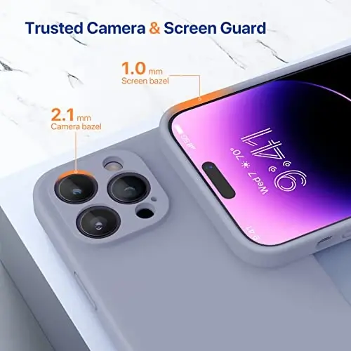 Miracase iPhone 14 Pro Max uchun ekran himoyachisi bilan telefon qutisi,[Kamera himoyasini yaxshilash],Mikrofiber astarlı zarbga chidamli suyuq silikon qutisi,6,7 dyuym, Lavanda kulrang - 5