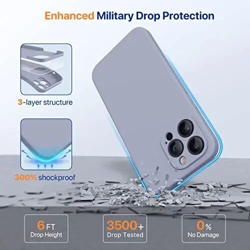 Miracase iPhone 14 Pro Max uchun ekran himoyachisi bilan telefon qutisi,[Kamera himoyasini yaxshilash],Mikrofiber astarlı zarbga chidamli suyuq silikon qutisi,6,7 dyuym, Lavanda kulrang - 4