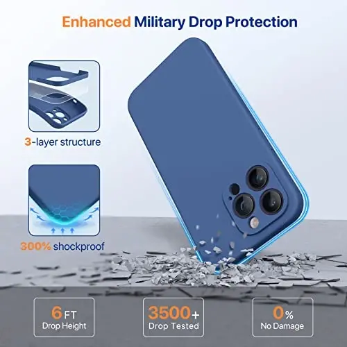 Miracase iPhone 14 Pro Max uchun ekran himoyachisi bilan telefon qutisi,[Kamera himoyasini yaxshilash],Mikrofiber qoplamali zarbga chidamli suyuq silikon qutisi,6,7 dyuym, shisha ko'k - 4