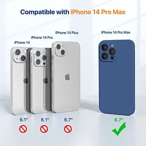 Miracase iPhone 14 Pro Max uchun ekran himoyachisi bilan telefon qutisi,[Kamera himoyasini yaxshilash],Mikrofiber qoplamali zarbga chidamli suyuq silikon qutisi,6,7 dyuym, shisha ko'k 