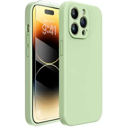 Miracase iPhone 14 Pro Max uchun mo'ljallangan g'ilof, ekran himoyachisi bilan,[Kamera himoyasi yaxshilangan], zarbga chidamli suyuq silikon g'ilof mikrofiber astar bilan, 6,7 dyuym, Matcha yashil 