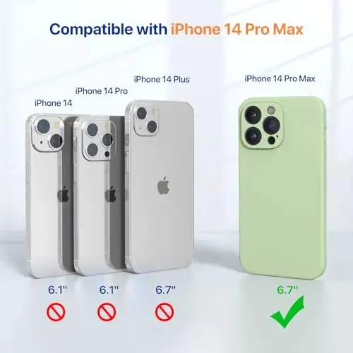 Miracase iPhone 14 Pro Max uchun mo'ljallangan g'ilof, ekran himoyachisi bilan,[Kamera himoyasi yaxshilangan], zarbga chidamli suyuq silikon g'ilof mikrofiber astar bilan, 6,7 dyuym, Matcha yashil - 5