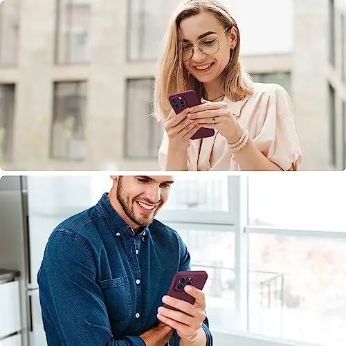 Miracase iPhone 14 Pro Max uchun telefon g‘ilofi ekran himoyachisi bilan, [Takomillashtirilgan kamera himoyasi], zarbga chidamli suyuq silikon g‘ilof mikrofiber astarli, 6,7 dyuym, to‘q qizil - 2