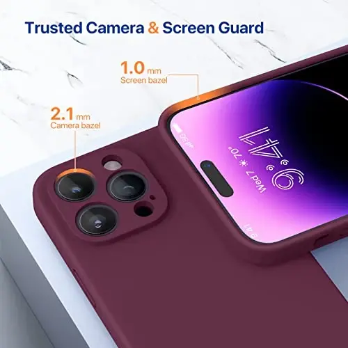 Miracase iPhone 14 Pro Max uchun telefon g‘ilofi ekran himoyachisi bilan, [Takomillashtirilgan kamera himoyasi], zarbga chidamli suyuq silikon g‘ilof mikrofiber astarli, 6,7 dyuym, to‘q qizil - 5