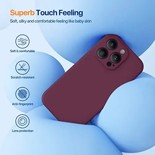 Miracase iPhone 14 Pro Max uchun telefon g‘ilofi ekran himoyachisi bilan, [Takomillashtirilgan kamera himoyasi], zarbga chidamli suyuq silikon g‘ilof mikrofiber astarli, 6,7 dyuym, to‘q qizil - 3