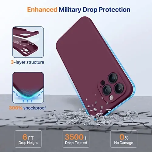 Miracase iPhone 14 Pro Max uchun telefon g‘ilofi ekran himoyachisi bilan, [Takomillashtirilgan kamera himoyasi], zarbga chidamli suyuq silikon g‘ilof mikrofiber astarli, 6,7 dyuym, to‘q qizil - 4