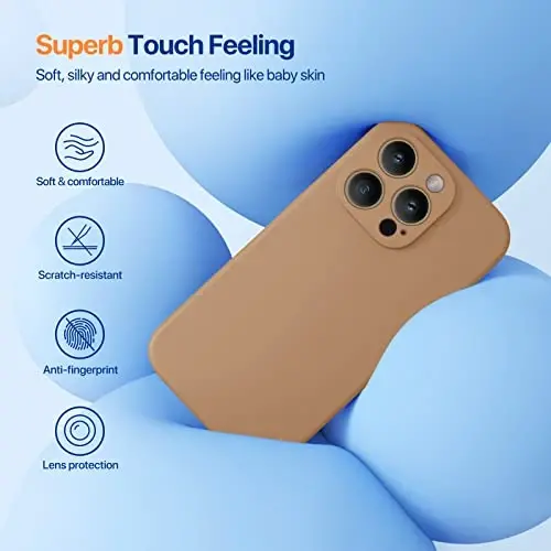 Miracase iPhone 14 Pro Max uchun telefon g'ilofi, ekran himoyachisi bilan,[Kengaytirilgan kamera himoyasi], zarbga chidamli suyuq silikon g'ilof mikrofiber astarli, 6,7 dyuym, shokolad - 3