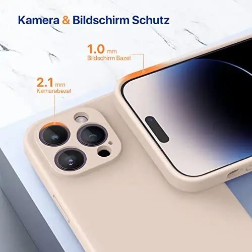 Miracase iPhone 14 Pro uchun ekran himoyachisi bilan g'ilof, [Kamera himoyasini yangilash], zarbaga chidamli suyuq silikon kauchuk telefon g'ilofi, 14 Pro 6.1 dyuym, Bean Grey - 5