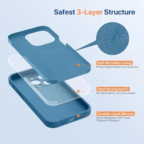 Miracase iPhone 14 Pro uchun ekran himoyachisi bilan g‘ilof, [Yaxshilangan kamera himoyasi], 14 Pro 6.1 dyuym uchun zarbaga chidamli suyuq silikon kauchuk telefon g‘ilofi, Kapri moviy rangi - 4