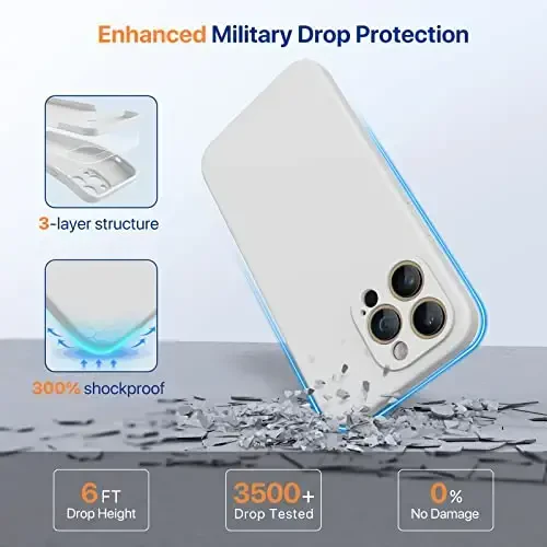 Miracase iPhone 14 Pro uchun ekran himoyachisi bilan mo'ljallangan g'ilof, [Kamera himoyasini yangilash], zarbaga chidamli suyuq silikon kauchuk telefon g'ilofi, 14 Pro 6,1 dyuym, Oydin oq - 4