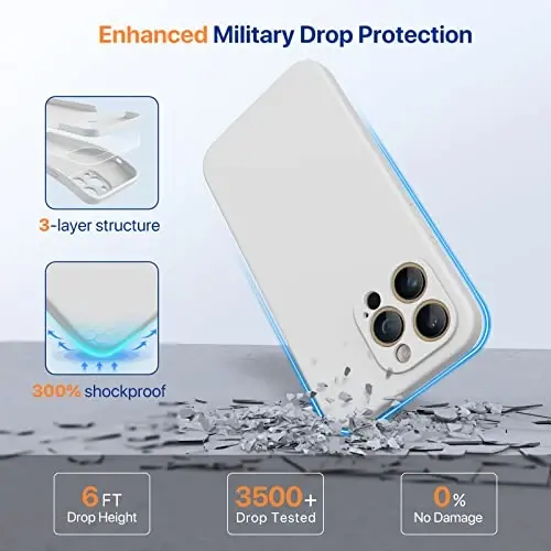 Miracase iPhone 14 Pro uchun ekran himoyachisi bilan mo'ljallangan g'ilof, [Kamera himoyasini yangilash], zarbaga chidamli suyuq silikon kauchuk telefon g'ilofi, 14 Pro 6,1 dyuym, Oydin oq - 4