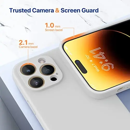 Miracase iPhone 14 Pro uchun ekran himoyachisi bilan mo'ljallangan g'ilof, [Kamera himoyasini yangilash], zarbaga chidamli suyuq silikon kauchuk telefon g'ilofi, 14 Pro 6,1 dyuym, Oydin oq - 5