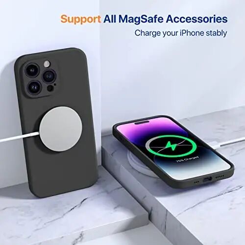 Miracase iPhone 14 Pro uchun mo'ljallangan g'ilof, Magsafe bilan mos, 1 dona ekran himoyachisi, zarbaga chidamli suyuq silikon kauchuk telefon g'ilofi 14 Pro 6.1 dyuym uchun, qora magnitli - 1