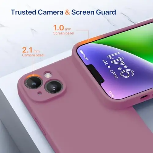 Miracase iPhone 14 uchun ekran himoyachisi bilan g‘ilof,[Takomillashtirilgan kamera himoyasi],zarbga chidamli suyuq silikon g‘ilof mikrofiber astarli, 6.1 dyuym,Qora smorodina - MIRACASE (1)