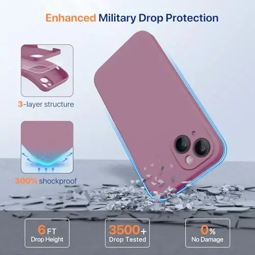 Miracase iPhone 14 uchun ekran himoyachisi bilan g‘ilof,[Takomillashtirilgan kamera himoyasi],zarbga chidamli suyuq silikon g‘ilof mikrofiber astarli, 6.1 dyuym,Qora smorodina - 4
