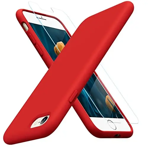 Miracase iPhone 14 uchun g'ilof, ekran himoyachisi bilan, [Kamera himoyasini yaxshilangan], zarbaga chidamli suyuq silikon g'ilof mikrofiber astarli, 6,1 dyuym, marjon qizil 