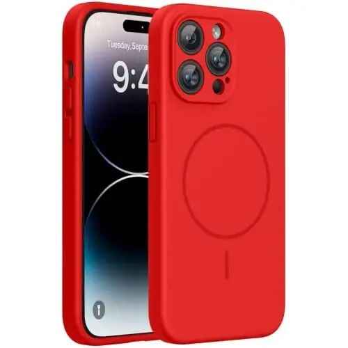 Miracase iPhone 14 uchun g'ilof, ekran himoyachisi bilan, [Kamera himoyasini yaxshilangan], zarbaga chidamli suyuq silikon g'ilof mikrofiber astarli, 6,1 dyuym, marjon qizil - 1