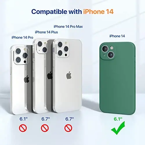 Miracase iPhone 14 uchun g'ilof, ekran himoyachisi bilan, [Kengaytirilgan kamera himoyasi], zarbga chidamli suyuq silikon g'ilof mikrofiber astar bilan, 6,1 dyuym, Akatsiya yashili - 2